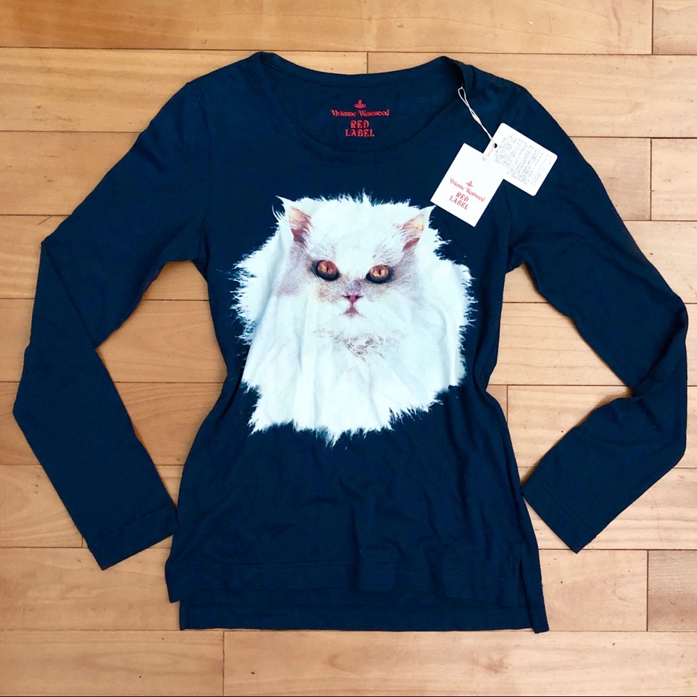 VIVIENNE WESTWOOD Pussy Cat Long Sleeve Blue Shirt
